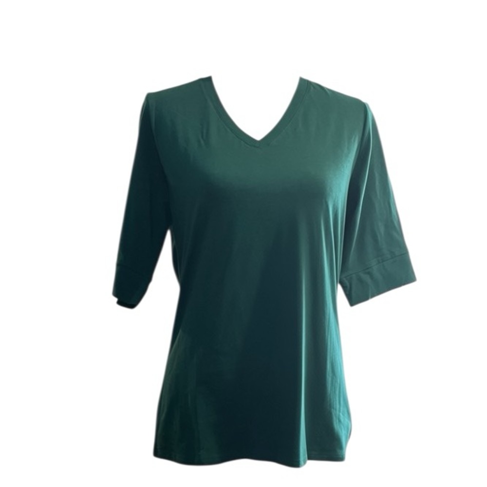 Active Basic Teal 3/4 Sleeve V-Neck Top